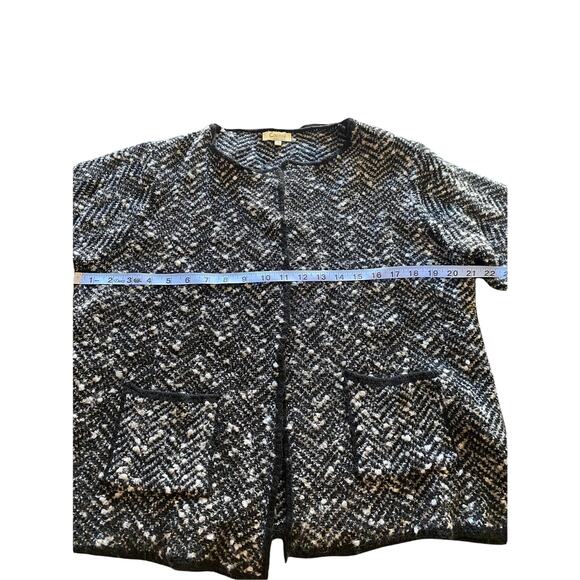 Cocogio Black Gray Herringbone Wool Open Front Knit Sweater Blazer Size XL - Picture 5 of 7